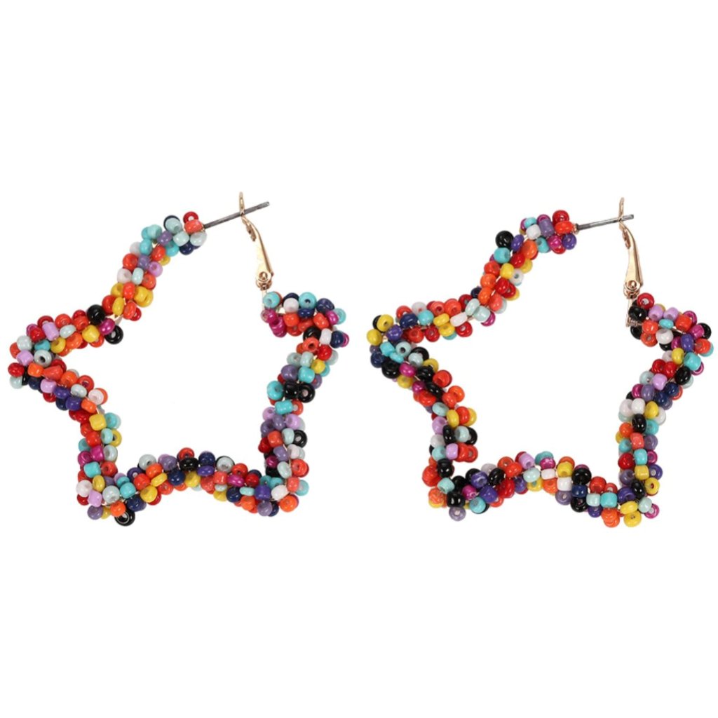Rainbow Beaded Star Shaped Large Hoop Earrings 25$